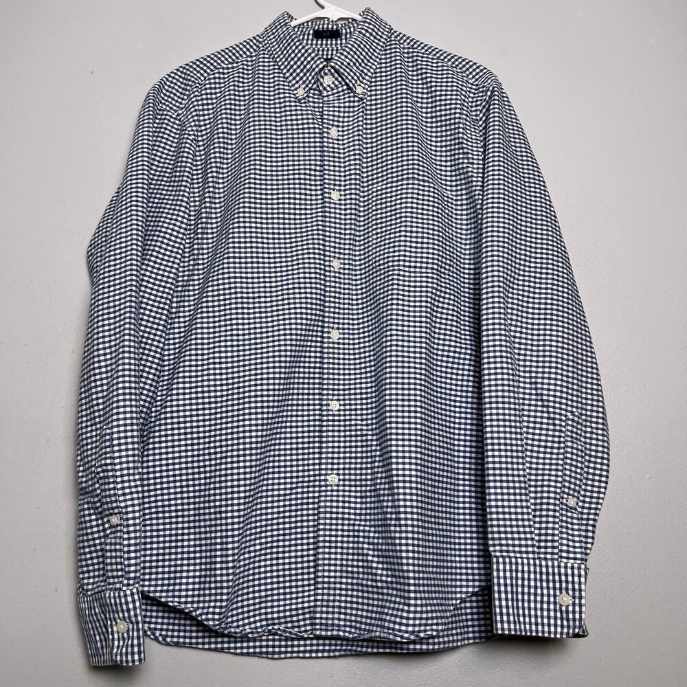 J Crew Men's Cotton Blue White Plaid Button Down Shirt Sz L
